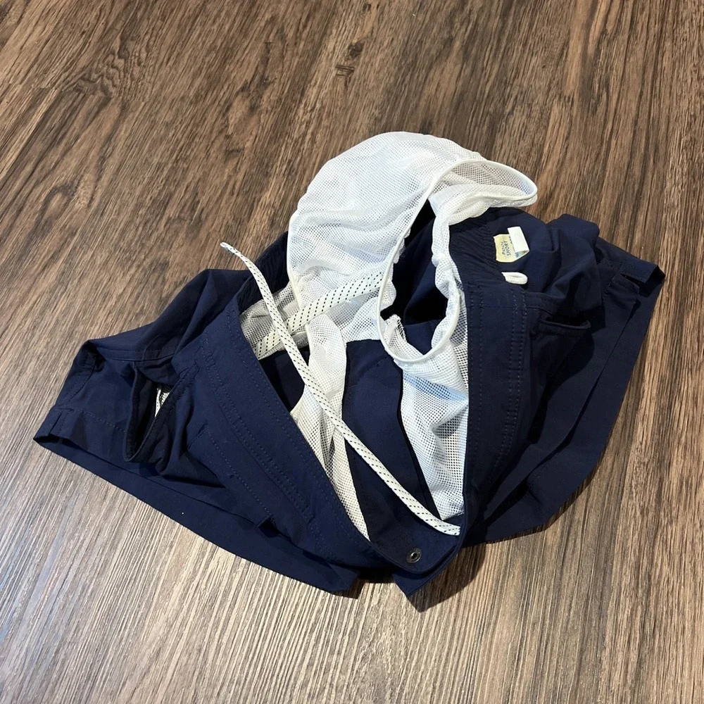 J Crew Swimming Trunks Mens In Navy Blue Size 29 Shorts Mesh Liner Cargo Pocket